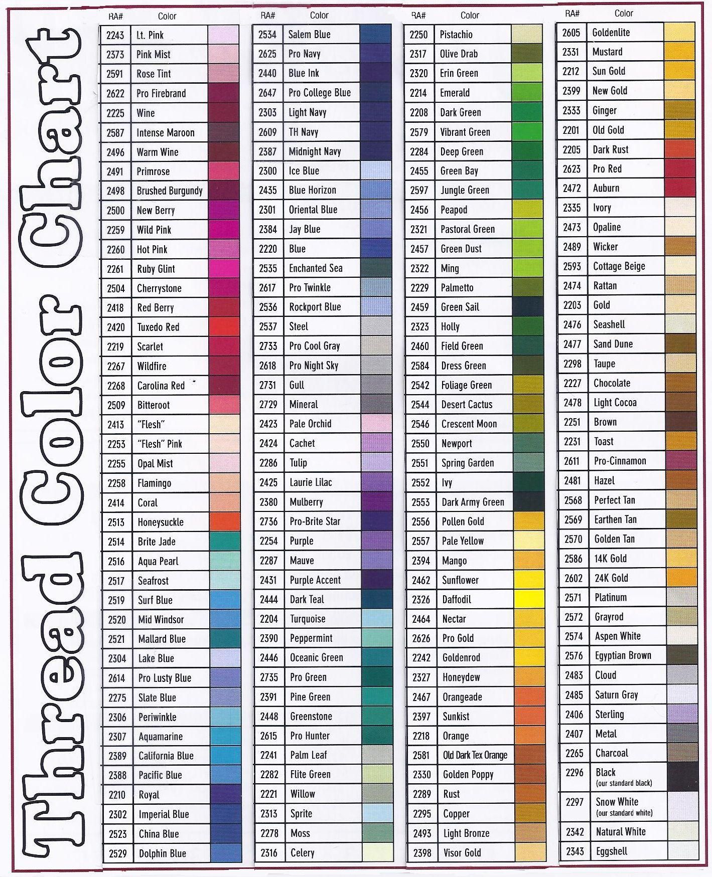 Coats American Thread Color Chart